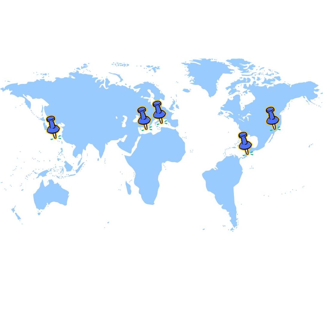 Map with the five blue zone location around the world